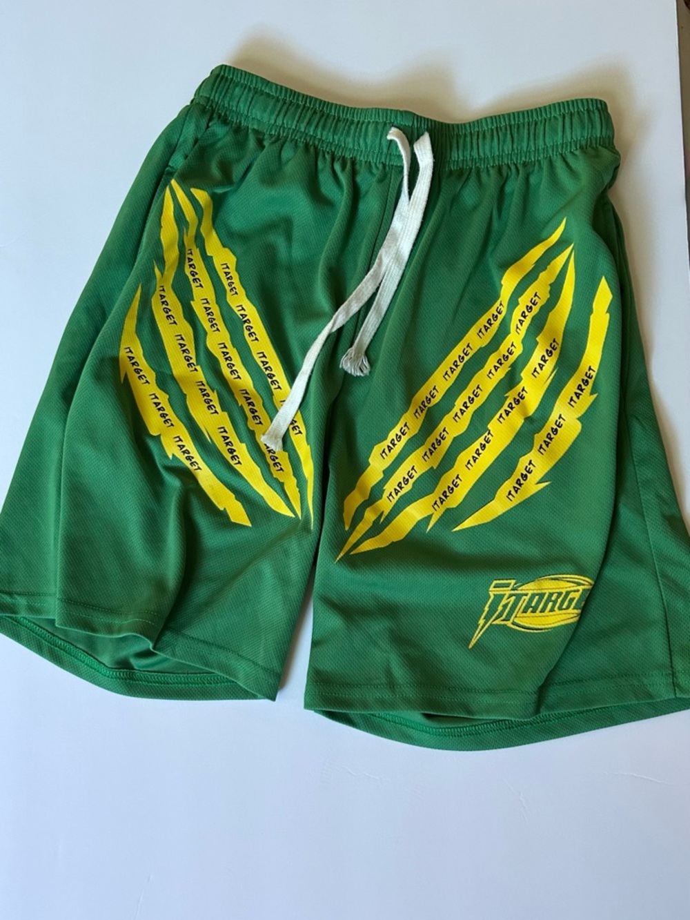 Target Green Athletic Mesh Shorts with Yellow Claw Graphics